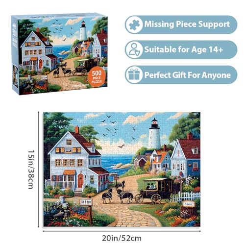 500 Pieces Puzzle for Adults, Town Horse House Puzzle, Recycled Cardboard Jigsaw Puzzles 500 Pieces for Adult, Challenging Puzzles Game Home Decor Birthday Party Gift Toy Seniors 20.5 * 15 in - style: Town