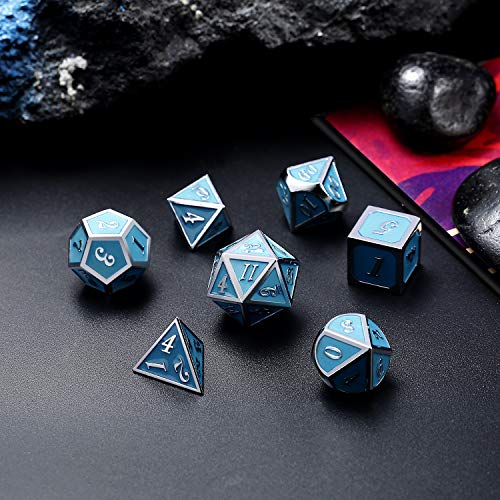 DnDnD Glowing DND Metal Dice Set,Luminous Blue Metal Dice for Role Playing Game Dungeons and Dragons RPGs and Other Table Games - color: Blue Glow in the Dark