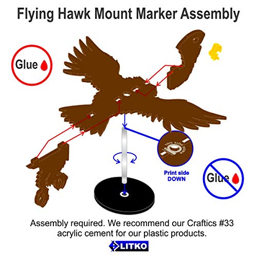 LITKO Hawk Character Mount | Compatible with D&D & Pathfinder | Brown acrylic hawk mount | 50mm round base, clear peg | 30mm platform for hero | Requires glue assembly - style: Hawk
