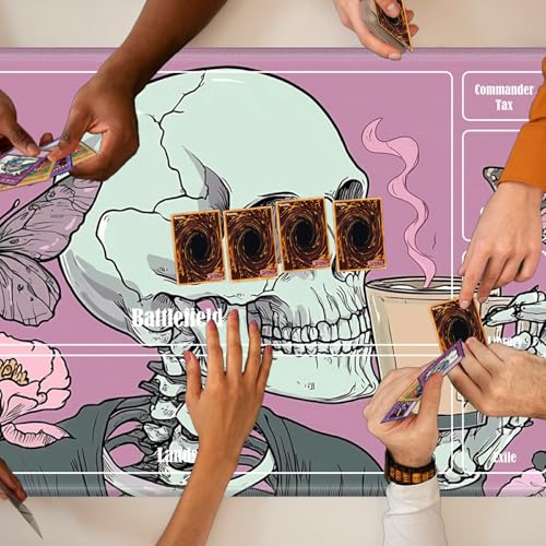 MTG Playmat with Zones, TCG Card Game Play Mat with Stitched Edges, Non-Slip Rubber Base Gaming Desk Mat, Smooth Surface 24 x 14 Inch, Goth Skull Pink - color: Goth Skull Pink, size: Zone 1