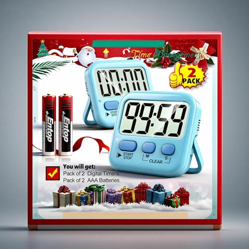 2 Pack Digital Timer for Kids Classroom Kitchen Timers for Cooking | w/ Battery, Easy to View, Alarm, Mute Mode, Count Down/Up, Magnetic, Kickstand, Hanging, Classroom Timer for Teacher Supplies - color: Clear Blue