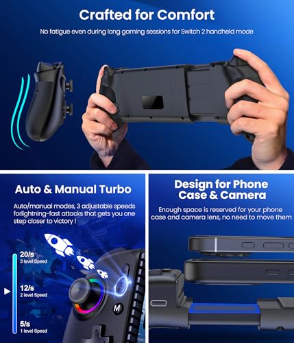 Mocagen Swicth Controllers for Nintendo Switch 2/1/Oled/iPhone/Android Handheld Gaming with Hall Effect Joysticks & Triggers, RGB Light, Programmable, Turbo, Mac Game - size: Switch Layout-Black
