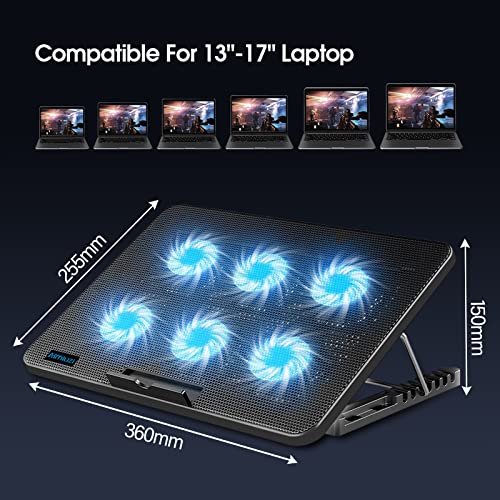 AIMIUZI Laptop Cooling Pad, Gaming Laptop Cooler with 6 Quiet Fans, Laptop Fan Cooling Pad Fits 12-17 Inch Laptop, USB Port Powered, 7 Adjustable Height - color: Black