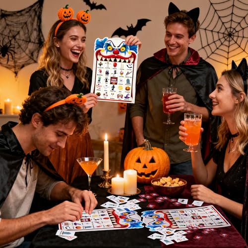 Blosssound Halloween Clown Bingo Game – 24 Players Bingo Cards with Call Card & Marker Sheets – Spooky Halloween Party Games, Classroom Activities, Fall Carnival Prizes, Trick or Treat Fun - style: Halloween Clown