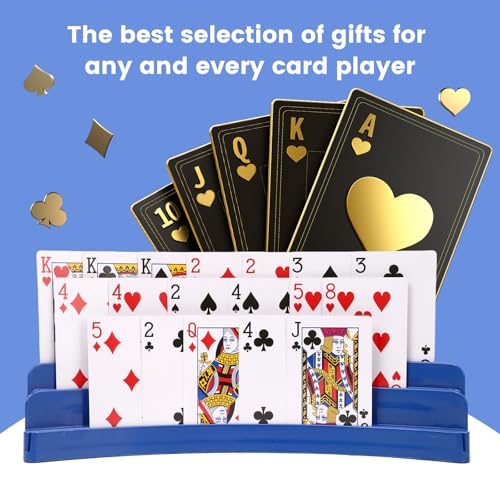 Three-Layer Design Playing Cards Holders,Playing Card Holder for Kids Adults Hands Free Card Holder for Family Card Game Nights Poker Parties - color: Blue-black(4pack)