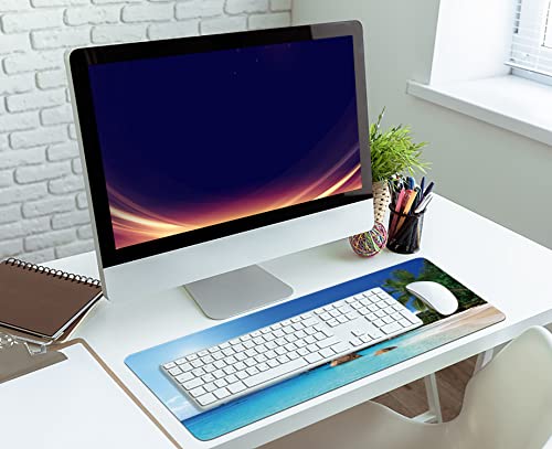 Ocean Desk Mat,ANSE Lazio Beach at Praslin Island Extended Gaming Mouse Pad,Large Non-Slip Rubber Base Mousepad with Stitched Edges,Waterproof Mouse Mat Desk Pad for Office Game Home 35.4x15.75 in - color: Anse Lazio Beach