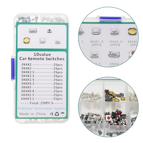 LABRIMP Tactile Momentary Push Button Switches 250pcs Assortment Kit Car Off Mini Automotive Light Touch Vehicle Replacement Arcade Game Parts