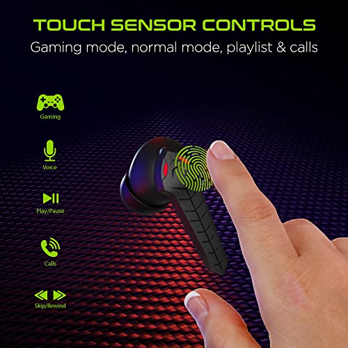 HyperGear CobraStrike True Wireless Gaming Earbuds - Wireless Bluetooth Gaming Earbuds with Mic Noise Cancelling, 60ms Low Latency, 3D Positional Audio in-Ear VR Headphones for PC, Console & Mobile