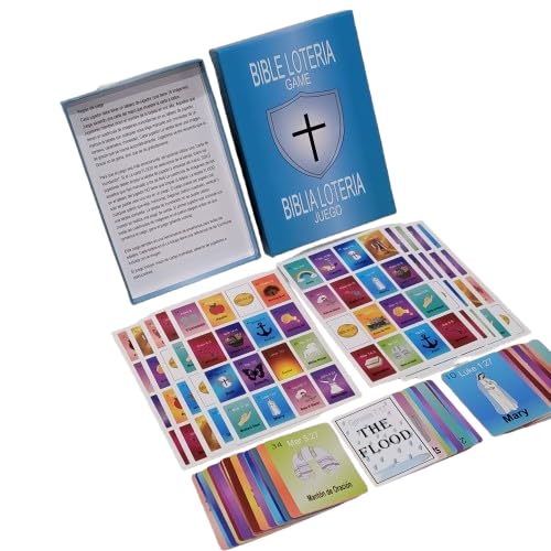 Bible Loteria Game - Christian Bingo - Easy Family-Friendly Party Games - Religious - Card Games for Adults, Large Group Games - Spanish Christian Game - 2-10 Players