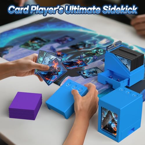 Proijeut Mtg Deck Box with Life Counter, Commander Deck Box Fits 100 Double-Sleeved Cards, Magic Card Storage Box with Commander Display & Dice Tray, Fit for MTG, TCG, CCG (Blue) - color: Blue