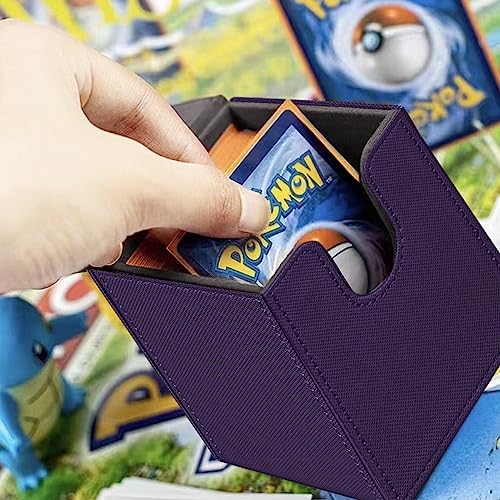 Game Card Deck Box For Commander Deck Box With 2 Dividers, Card Storage Box Fits 100+ Single Sleeved Cards, PU Leather Strong Magnet Card Deck Case Holder for Magic Yugioh TCG (purple) - color: Purple