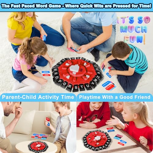 Word Game for Families, Fun for Family Games Night, Fast-Paced Party & Learning Board Games for Kids, 24 Letter Press with LCD Timer, 35 Cards, 2 Game Modes, Perfect for Birthdays–Red