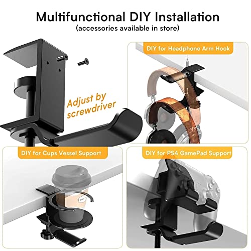 Headphone Holder PC Gaming Headphone Stand,Dual Headset Hanger Hook Holder with Adjustable and Rotating Arm Clamp,Under Desk Design Headset Stand