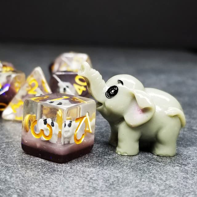 Sage's Portal Animal Familiars Resin DND Dice Set Polyhedral Dice Set for Dungeons and Dragons RPG Pathfinder Tabletop TTRPG (Elephant) - color: Baby Elephant, style: Dice Set Only