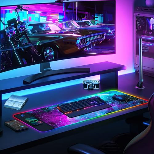AIMSA RGB Gaming Mouse Pad and Wireless Charging RGB Mouse Mat, Large Led Mousepads Non-Slip Rubber Base with Lighting Modes, Computer Keyboard Mat Soft Desk pad