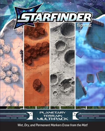 Starfinder Flip-Mat: Planetary Terrain, 4-Map Multi-Pack Double-Sided | Sci-Fi Planet Maps Winter Forest Desert Gas Giant