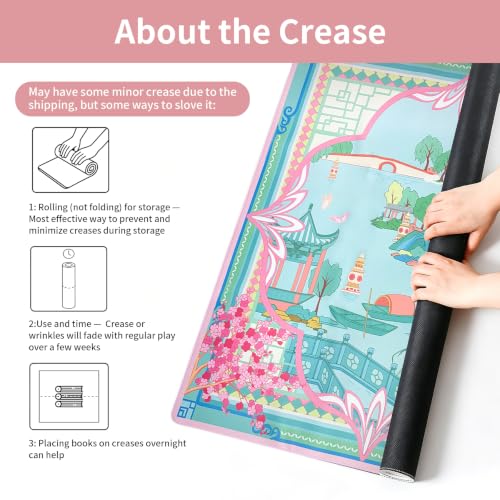 Chinoiserie Mahjong Mat for Table, The Beauty of West Lake, 31.5" x 31.5" | American Mahjong Mat, Anti-Slip Noise-Reducing, Gaming Mat for Mahjong Tiles, Poker, Board Games, Dominoes, Card Games - color: Pink and Green