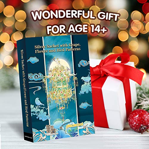 Piececool 3D Metal Puzzles for Adults, Silver Sachet with Grape DIY 3D Model Building Kits, Great Halloween, 592 Pcs