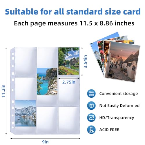 9 Pocket Card Sleeves, Holds 1800 Cards, Trading Card Binder Sleeves, 3 Ring 9 Pocket Pages for Sports Cards, Coupons Cards, 100 Pack, Game - size: 100PACK