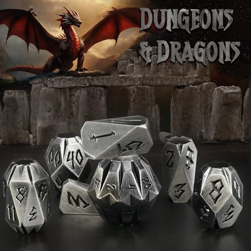 ZHOORQI Metal DND Dice Stonehenge Polyhedral Die Set for RPG(JS-Silver) | D and D Dice, 7Pcs/Set Unique Cool Dice, Perfect Dice Gifts for Dungeons and Dragons RPG Role Play Games - color: Jsz-silver