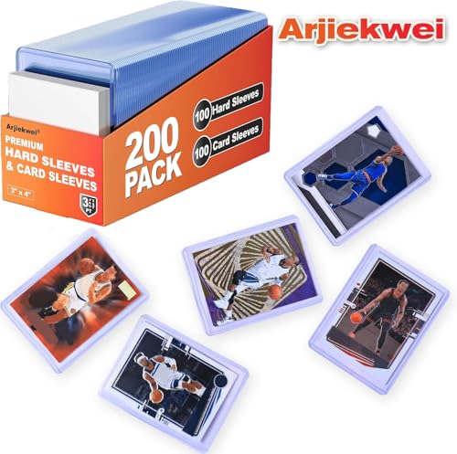 400 Pack Card Sleeves Hard Plastic, Arjiekwei 3"X 4" Baseball Cards Protectors Plastic, Premium Card Holder for Trading Sports Baseball Football Game Cards (200 Hard + 200 Soft) - size: 200 Hard Sleeves + 200 Soft Sleeves