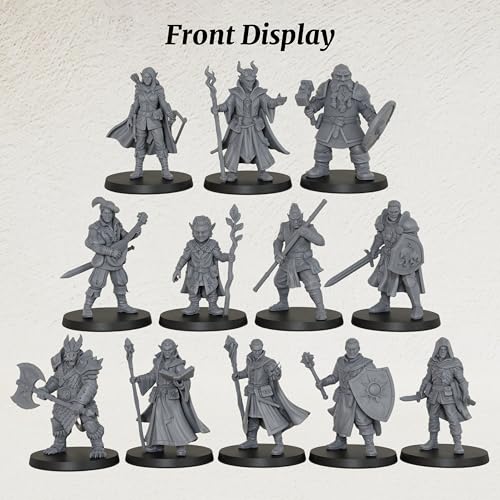AUSPDICE 25mm DND Minis Figurine for Dungeon Masters & RPG Gift AS990 | Unpainted Ultimate 12 Pcs Heroic Adventurer Party -1:64 Scale Multi-Class TTRPG Human Miniatures Tabletop Gaming Miniatures