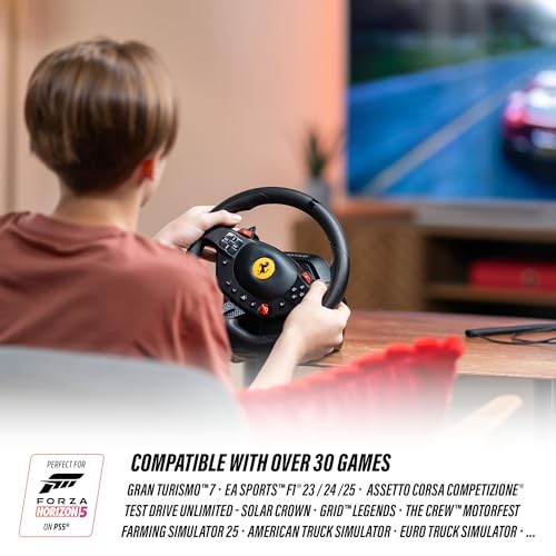 Thrustmaster T98 P Ferrari Licensed Racing Wheel & Pedal Set - PS5 & PC | 240-degree rotation, bungee-cord resistance, paddle shifters, 3 driving modes, Hall-Effect sensors, tool-free desk clamp - style: Playstation 5/4 | PC