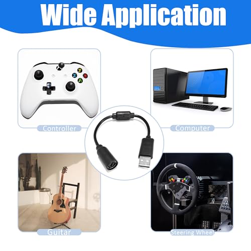 BlingKingdom 2 PCS Replacement Dongle USB Breakaway Cables, Wired Controller Brake Away Cable Cord Guitar Adaptater Compatible for Xbox 360 Controller Logitech Thrustmaster Racing Wheel