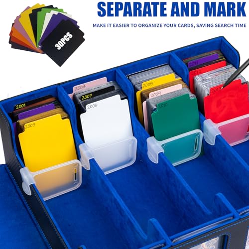 3200+ MTG Commander Deck Box with Window Dice Tray, Organizer with 4 Card Sleeves & 30 Dividers, Black Blue - color: Black-Blue
