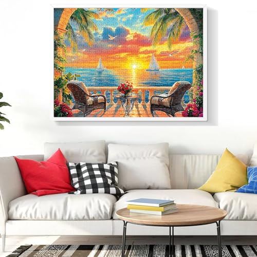 Puzzles for Adults 500 Pieces, Jigsaw Puzzles 500 Pieces Adult Puzzles Ocean Sunset Puzzle Recycled Cardboard Funny Challenging Puzzle Game Activity Nights Gift Toy 20.5x15inch - style: Ocean