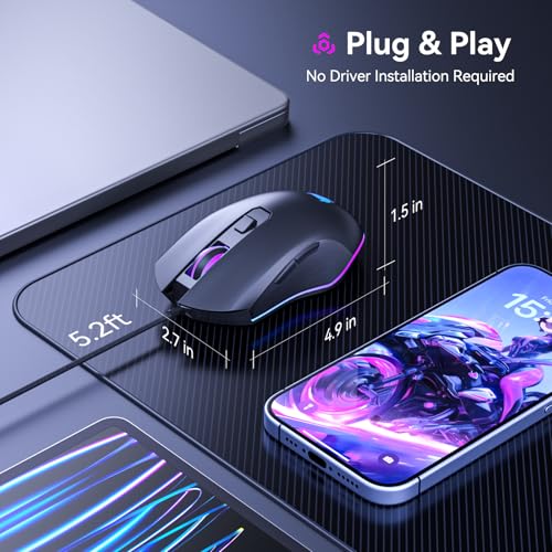 GM300 Wired Gaming Mouse for PS4, Xbox One, PC Computer & Laptop, Games & Work, Side Buttons & LED Backlit Lights - Black