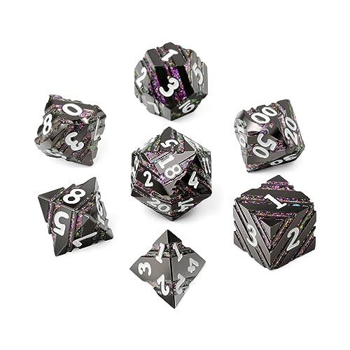 Stripe Metal DND Dice,DNDND Metallic Stripes Dice with Gift Metal Box for Dungeons and Dragons D&D (Purple Stripes) - color: Stripe Purple