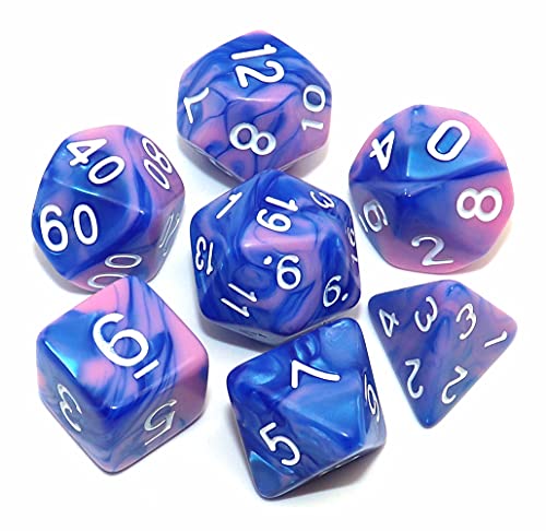 Blue Mix Pink DND Polyhedral Dice for Dungeon and Dragons D&D RPG Role Playing Games Dice with Dice Bag - color: Blue & Pink Dice
