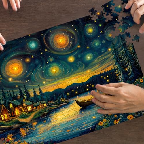 Puzzles for Adults 500 Pieces, Starry Night Jigsaw Puzzles - Starry Enchanted Forest, Impossible Landscape Puzzle for Seniors Families,20.47x14.96 inches, 1:1 Poster, Letter on The Back - style: Starry Enchanted Forest