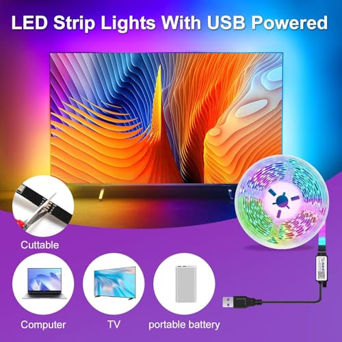 LED Lights for Bedroom, 65ft Smart RGB Music Sync Bluetooth App & Remote Control, USB-Powered LED Strip Lights, Gaming, Bedroom, PC, Home Theater,Parlor,Room - size: 65ft