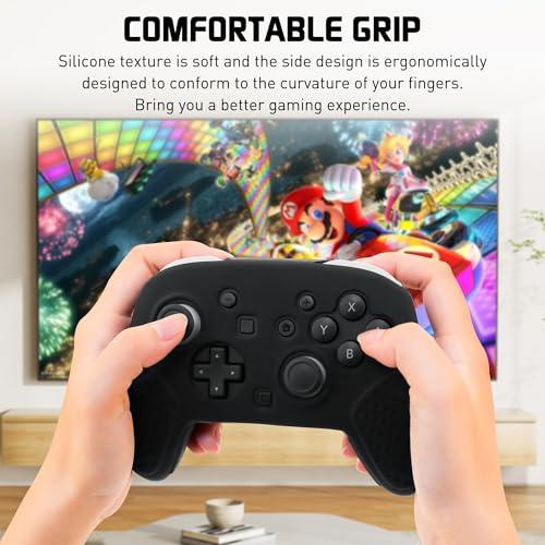 RHOTALL Silicone Cover Skin for Nintendo Switch 2 Pro Controller, Ergonomic Soft Anti-Slip Controller Grip Protector, Comfortable Case Design - Black - color: black