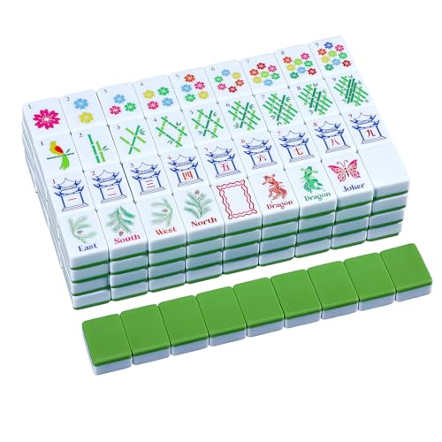 160 Pcs Green American Mahjong Only, 1.2 x 0.8 Inches Flowers Theme Melamine Mahjong Tiles, Hand Carved Pattern for Mah Jong Games, Adult Classic Board Games, Beginners, Mah Jong Lovers - color: Fresh Color, style: Classic
