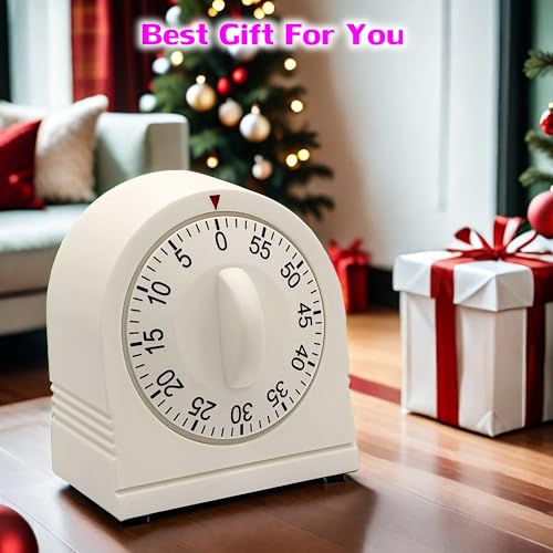 60 Minute Wind Up Timer, Visual Mechanical Timer with Loud Alarm, Manual Countdown Timers for Classroom, Home, Study and Cooking (White) - color: White