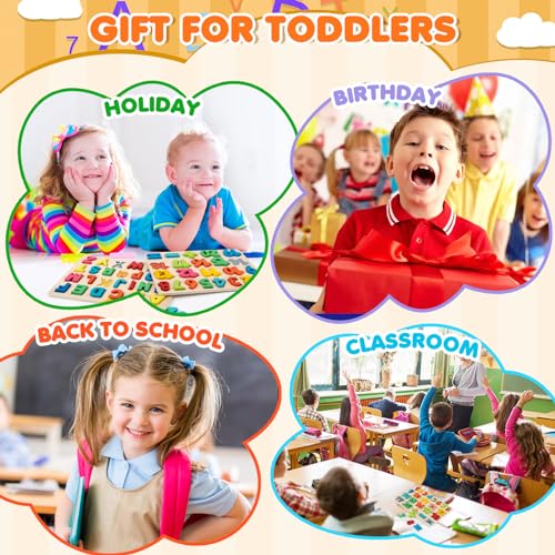Attmu Wooden Puzzles for Toddlers, 3 Pcs Alphabet Puzzle ABC Shape Number Puzzle, Learning Toys for Kids, Preschool Educational Activities Toddler Gift Toys for Girls Boys Christmas Valentines Easter - size: 3 Pack