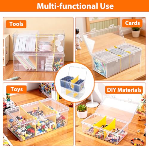 SAMYUCHO Trading Card Storage Box with 2 Dividers for 500 Sports Cards, Plastic Bulk Display Holder Collection Organizer Cases Container Fit for Baseball Football Playing Magic Cards 1 Pcs - size: 1 Pcs