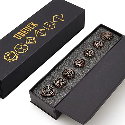 DND Dice,Hollow D&D Metal Dice,Unique Round Ball Design Octopus Dice with Gift Box for Dungeons & Dragon Gaming,7 PCs Steampunk Polyhedral D and D Dic (Ball Octopus Blood Spatter) - color: Ball Octopus Blood Spatter