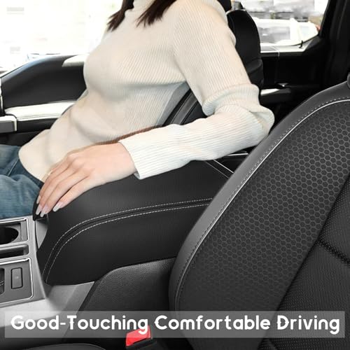 ramue Center Console Armrest Cover for Ford F150 2015-2020 Bucket Seat Only | for F250 F350 F450 2017-2022/Expedition 2018-2024,Anti-Scratch , Non-Slip , PU Leather ,Easy Install - size: for F150 13th Gen(Bucket Seat Only)
