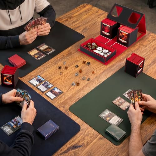 Fabmaker Deck Box Compatible with MTG, Large Capacity Trading Card Storage Box, All-in-One Leather Magnetic Closure Card Box with Token Tray, Card Box Compatible with Magic the Gathering - color: Red, size: 2 pack