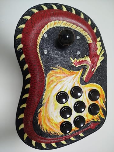 Dragon Fury Arcade Fight Stick, Custom Gaming Controller with Dragon Artwork, 8-Button Layout, Black and Red Design, Professional Gaming Console Compatible
