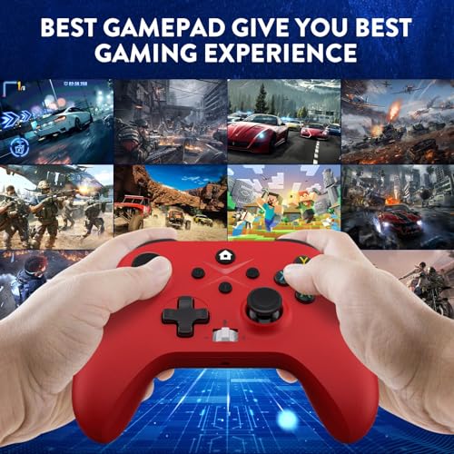 2 Pack for Xbox Controller, Compatible with Xbox Series X|S, Xbox One X|S, PC, Wireless Controller with Dual Vibration/3.5mm Audio Jack/Macro/Turbo, with 2.4GHz Adapter White+Red Need to Upgrade