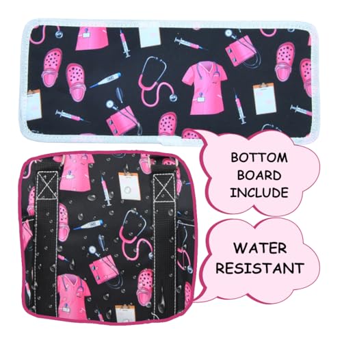 NGIL Utility Water Resistant Tote Bag | Work Tote for Women, Nurse Bag, Teacher's Choice Purse, Gym Bag, Everyday Organizer Top Zipper Closure - color: Pink Nurse Print-black