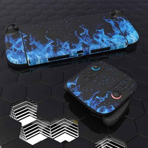 PlayVital for Nintendo Switch 2 Skin Full Set (2-Pack) - Protective Vinyl Decal Stickers for Switch 2 Console, Joycons, Handle Grips & Dock | No Residue, Anti-Scratch - Blue Flame - color: Blue Flame