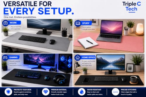 PU Leather Desk Mat, Large Extended Mouse Pad with Stitched Edges, Waterproof Non-Slip Desk Pad for Home Office Gaming Desk (Black, 23.7x13.8) - color: Black, size: 23.7" x 13.8"