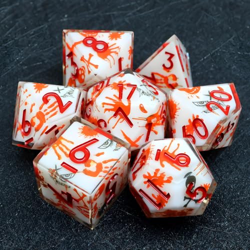 XENOLUX DND Dice Set - Polyhedral Resin Dice Set for Dungeons and Dragons, Macabre Blood Splatter Sharp Edge RPG Dice in Tin Box for Board Games (L6) - color: L6