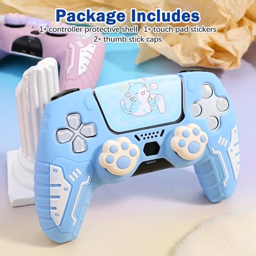 DLseego Protective Cover for PS5 Controller, Soft Silicone Ergonomic Anti-Slip Controller Case Skin with 2 PCS Thumb Stick Grip Caps and 1 PCS Touch Pad Sticker- Blue - color: Blue